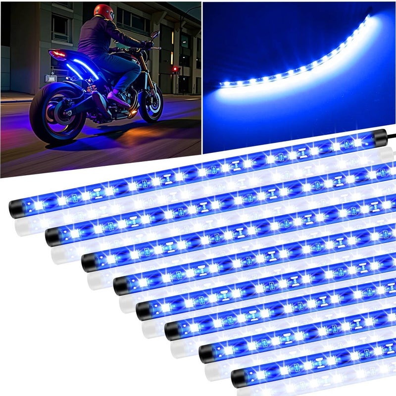 LEYMANRIYA 8 Pcs Car Led Light Strip IP67 Waterproof 11" Flexible Led Lights Underglow 12V for Car Motorcycle Boat Golf Cart Interior Exterior Decoration - Blue - Image 1
